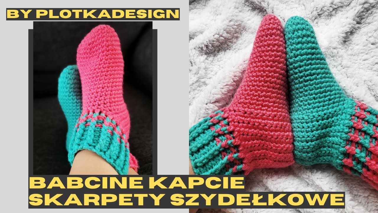 Skarpetki, bambosze na szydełku. Wzór tradycyjny.