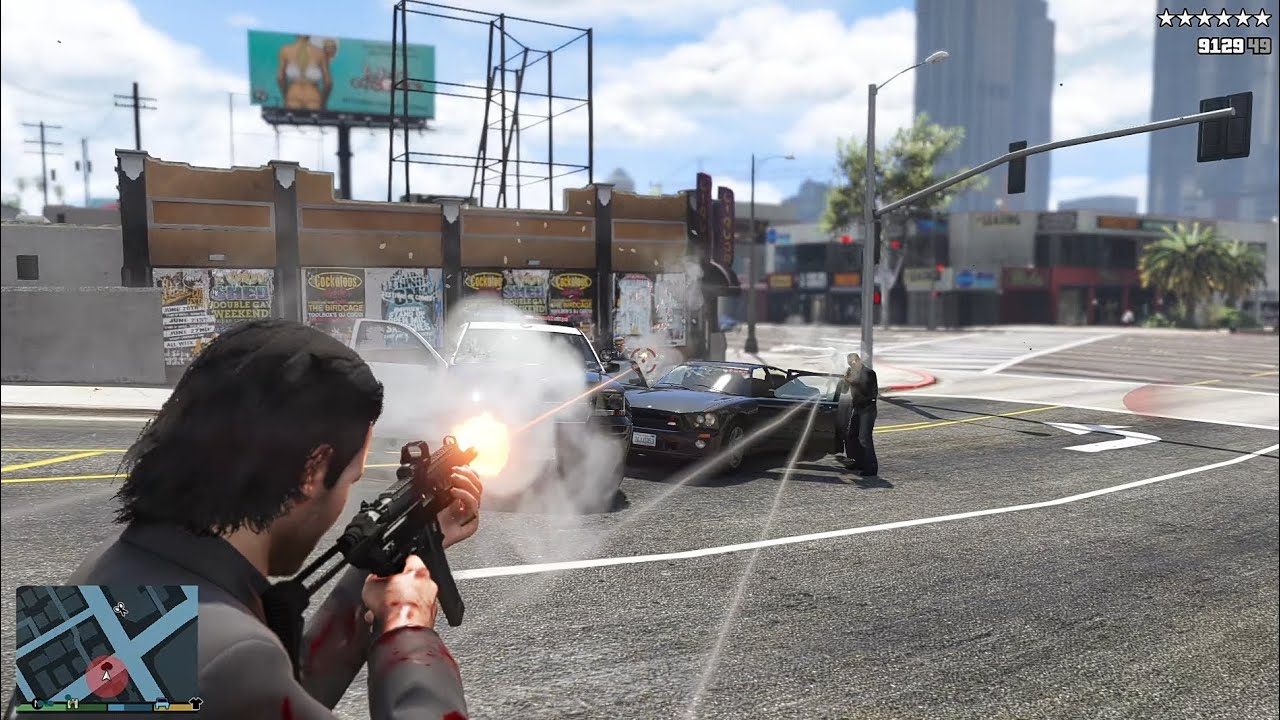 GTA 5 - Michael's Mission Row Parking Lot Polynesian Gang Shootout + Ten Star Escape [R.D.E 4.1.1]