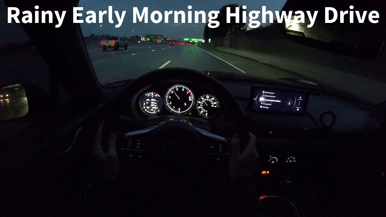 1 Hour Rainy Early Morning Highway Drive for Sleep, ASMR, Relaxing
