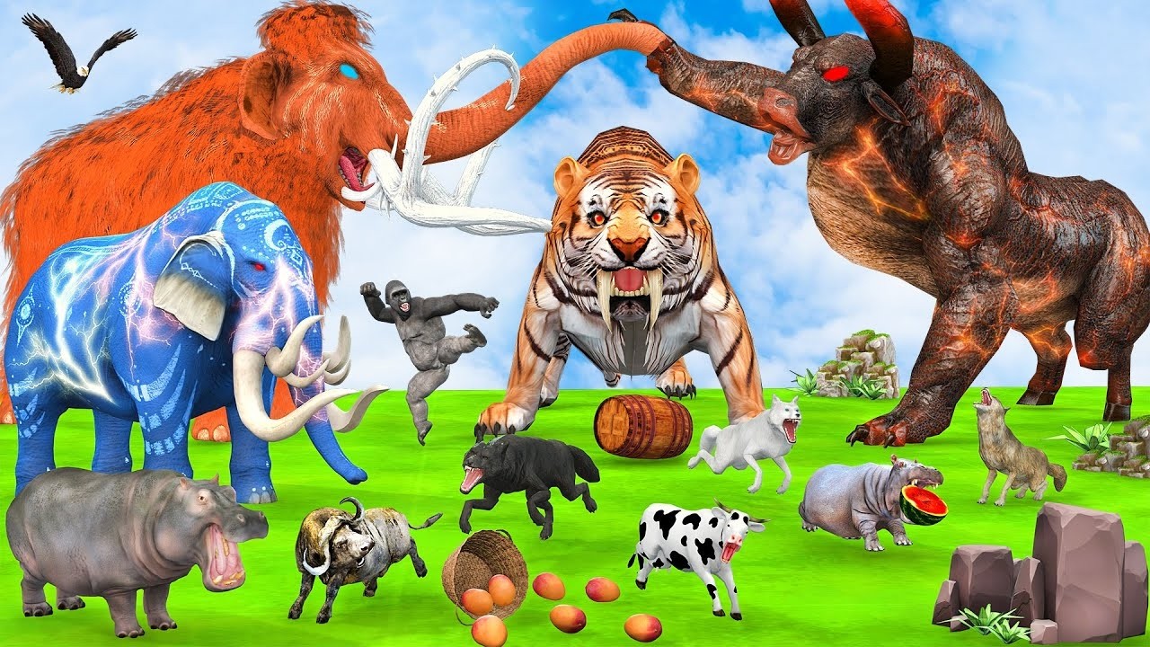 The Ultimate Battle 40 Wild Animals Mammals vs GIGA T-REX Dinosau Epic Run Zigzag Down Course