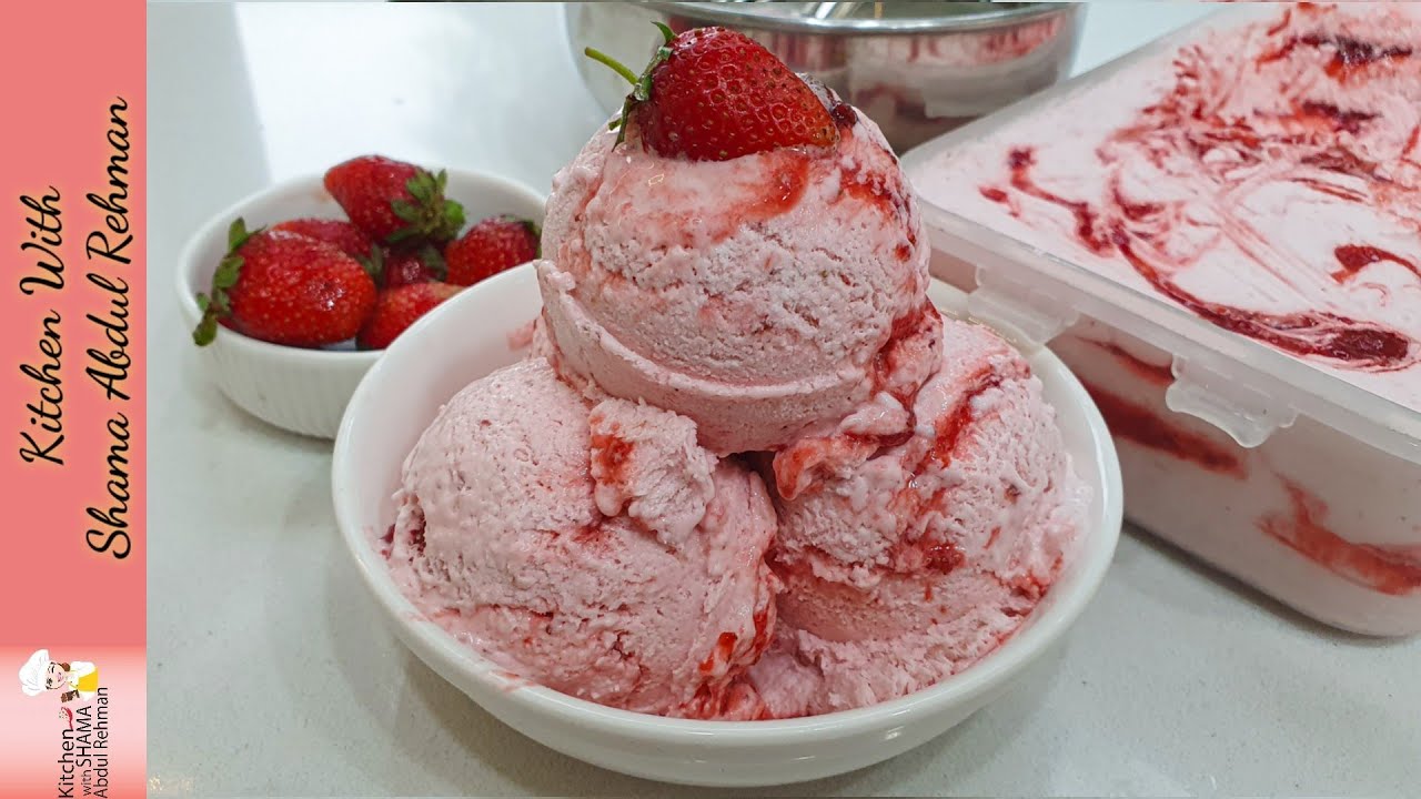 Homemade Strawberry Ice-Cream Recipe | With Homemade Strawberry Sauce | No Eggs | Kitchen With Shama