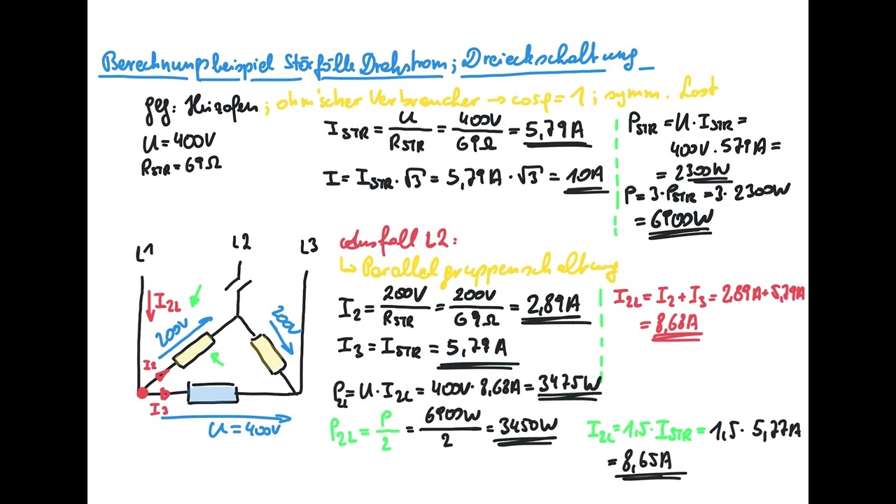 Berechnungsbeispiel zu Störfällen in Drehstromnetzen; Verbraucher in Dreieckschaltung