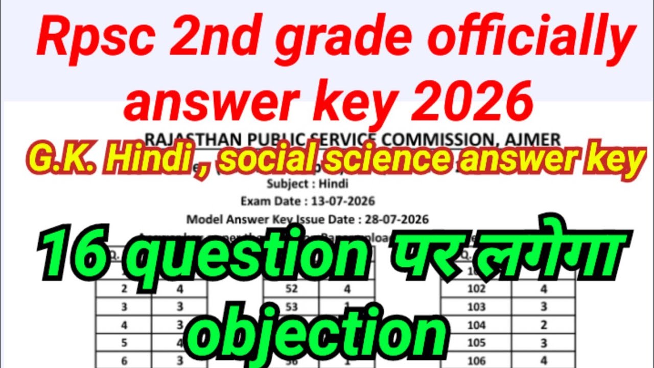Rpsc 2nd grade officially answer key 2026 / second grade answer key download / कितने प्रश्न डिलीट