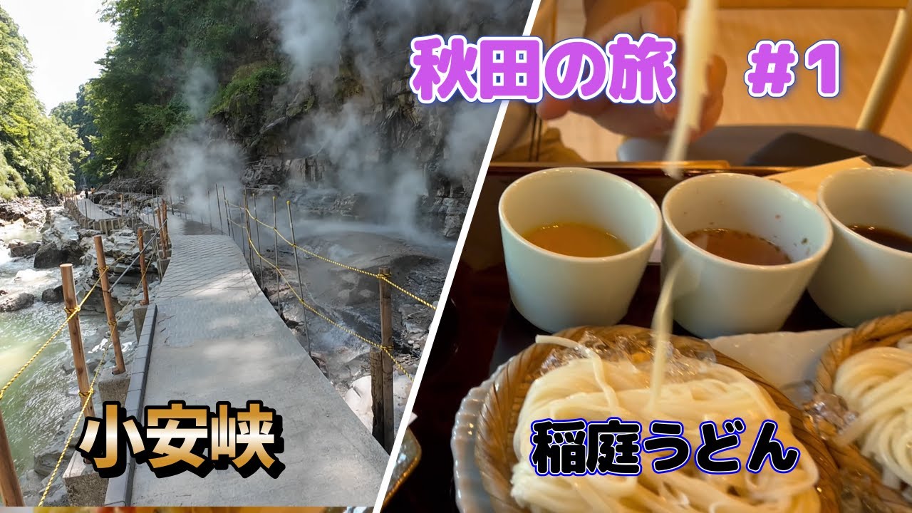 【小安峡・稲庭うどん】割れ目から噴き出す温泉と水蒸気！うどんが苦手な私が美味しくいただける稲庭うどん