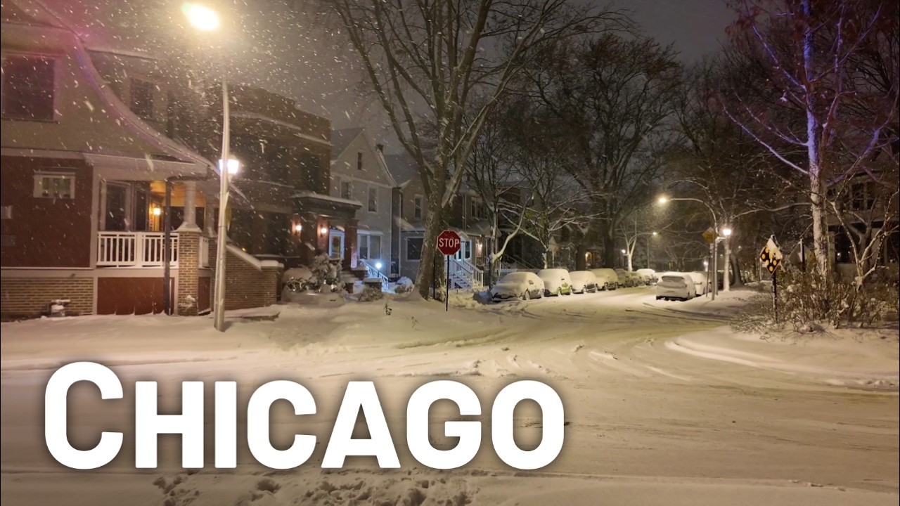 Chicago Snowstorm ❄️ Late Night Walk in Edgewater During Snowfall