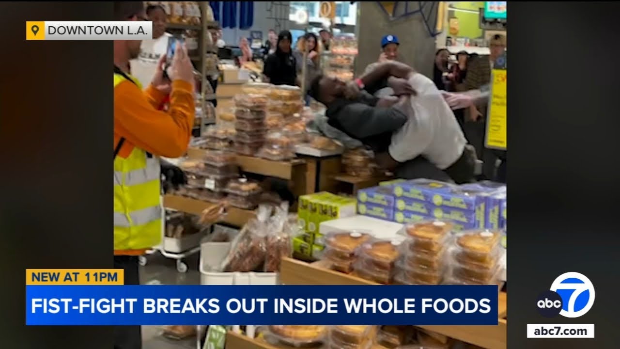 2 men caught on video fighting inside downtown LA Whole Foods
