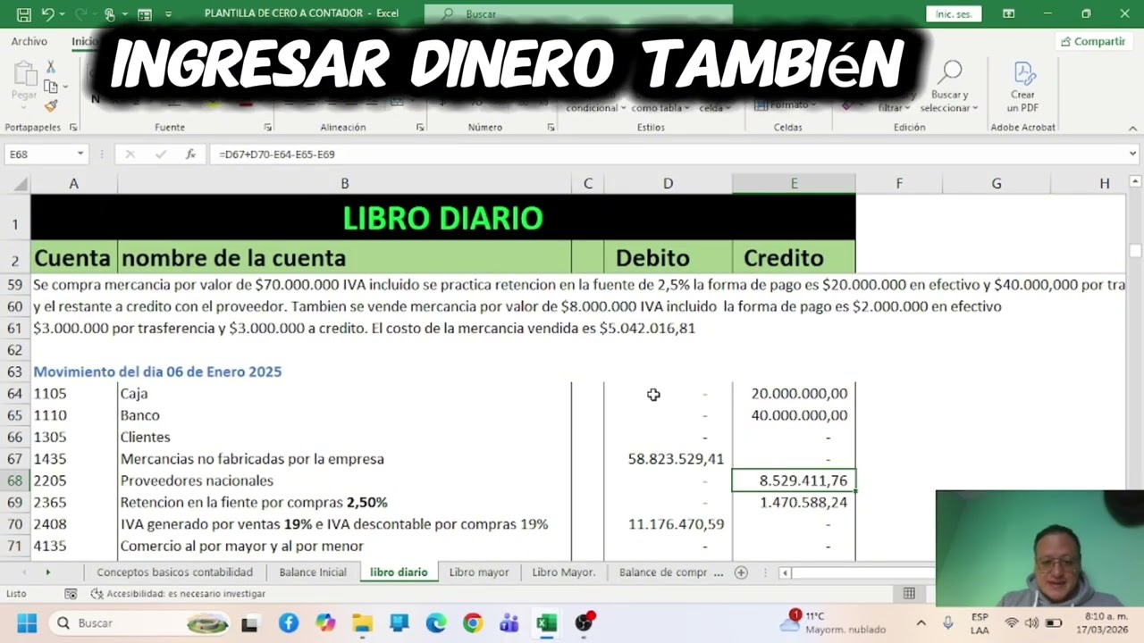 Libro diario: ( ciclo contable clase 7 paso a paso)