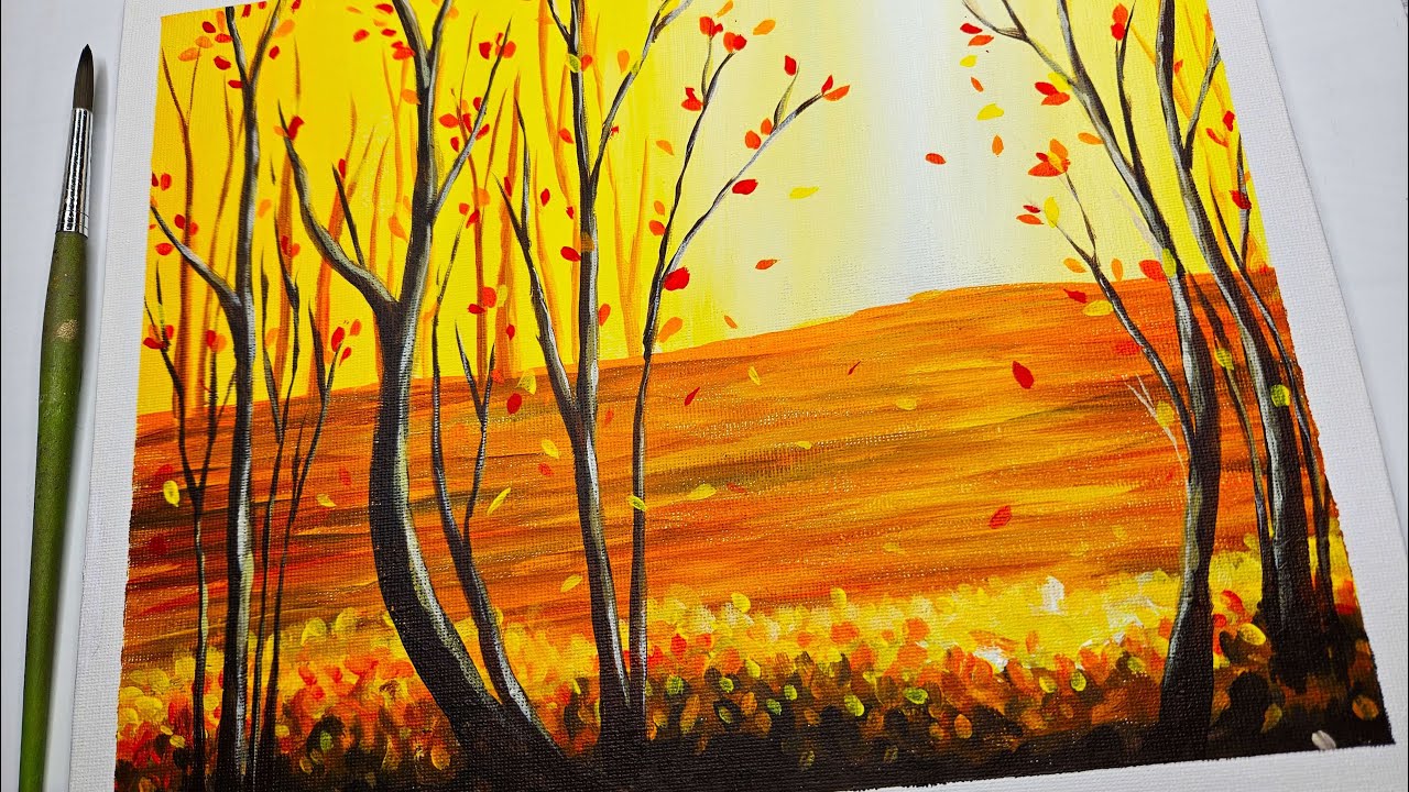 Pictura de Toamna 🍂 Pictez Copaci de Toamna 🍁 Cum se Picteaza un PEISAJ in CULORILE TOAMNEI