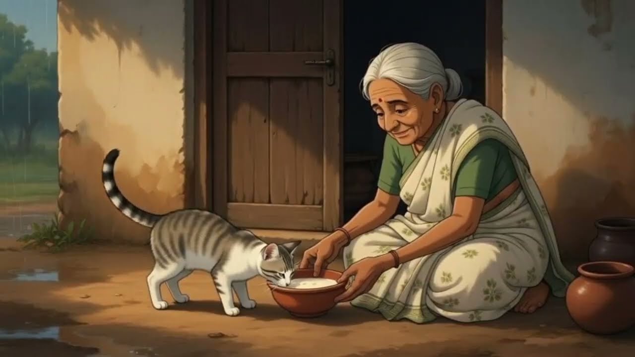 Dadi, Billi Aur Barish | Sukoon Bhari Khamoshi 🌧️🐱Peaceful Ghibli Style Desi Village 
