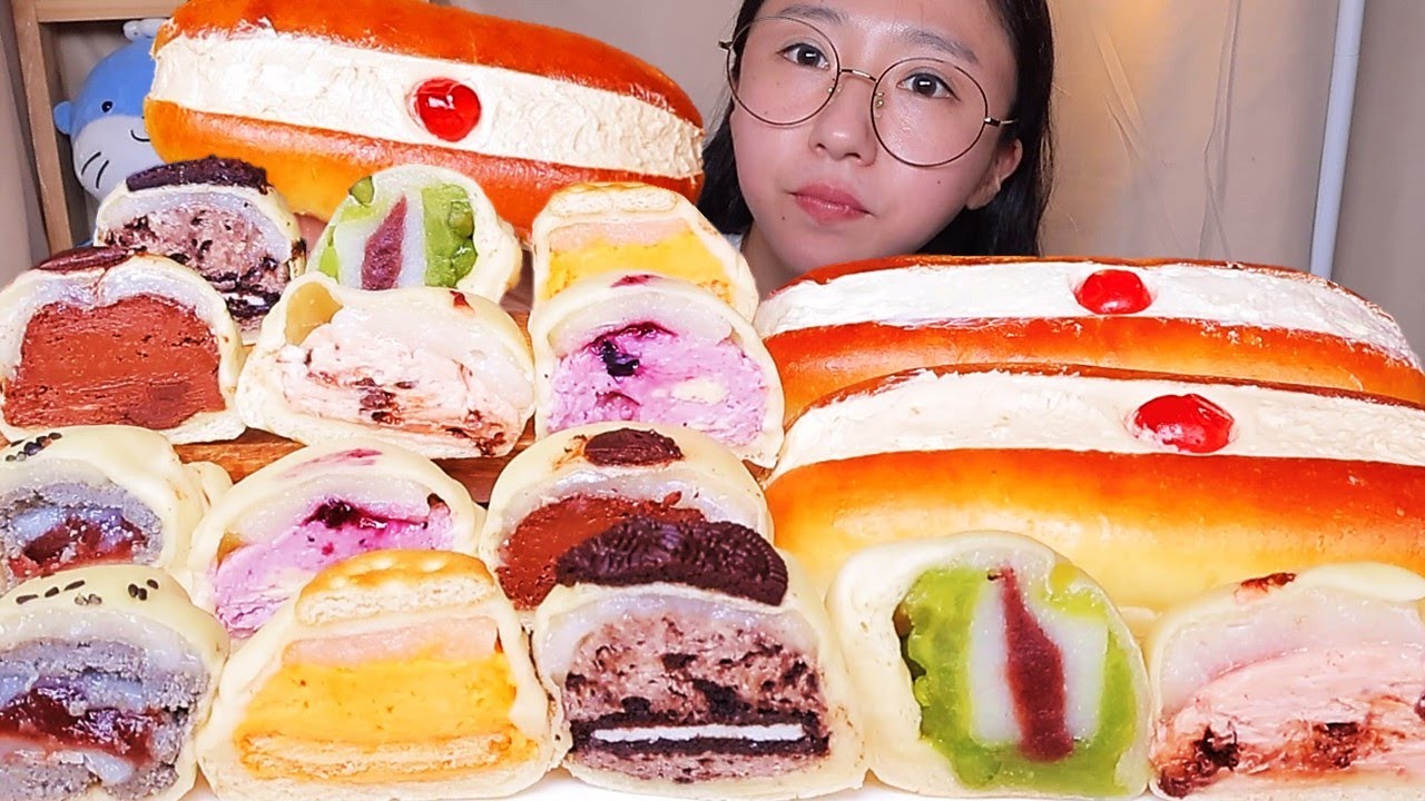 콧페빵 모찌빵🍡 버터크림빵 땅콩크림빵 쫄깃한 쫀득빵 떡빵 크림치즈빵 크림빵 디저트 먹방 Dessert Mukbang