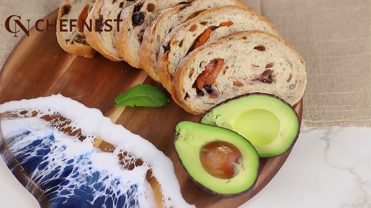 Epoxy Resin Acacia Olive Wood Chopping and serving Board with Ocean Wave Design