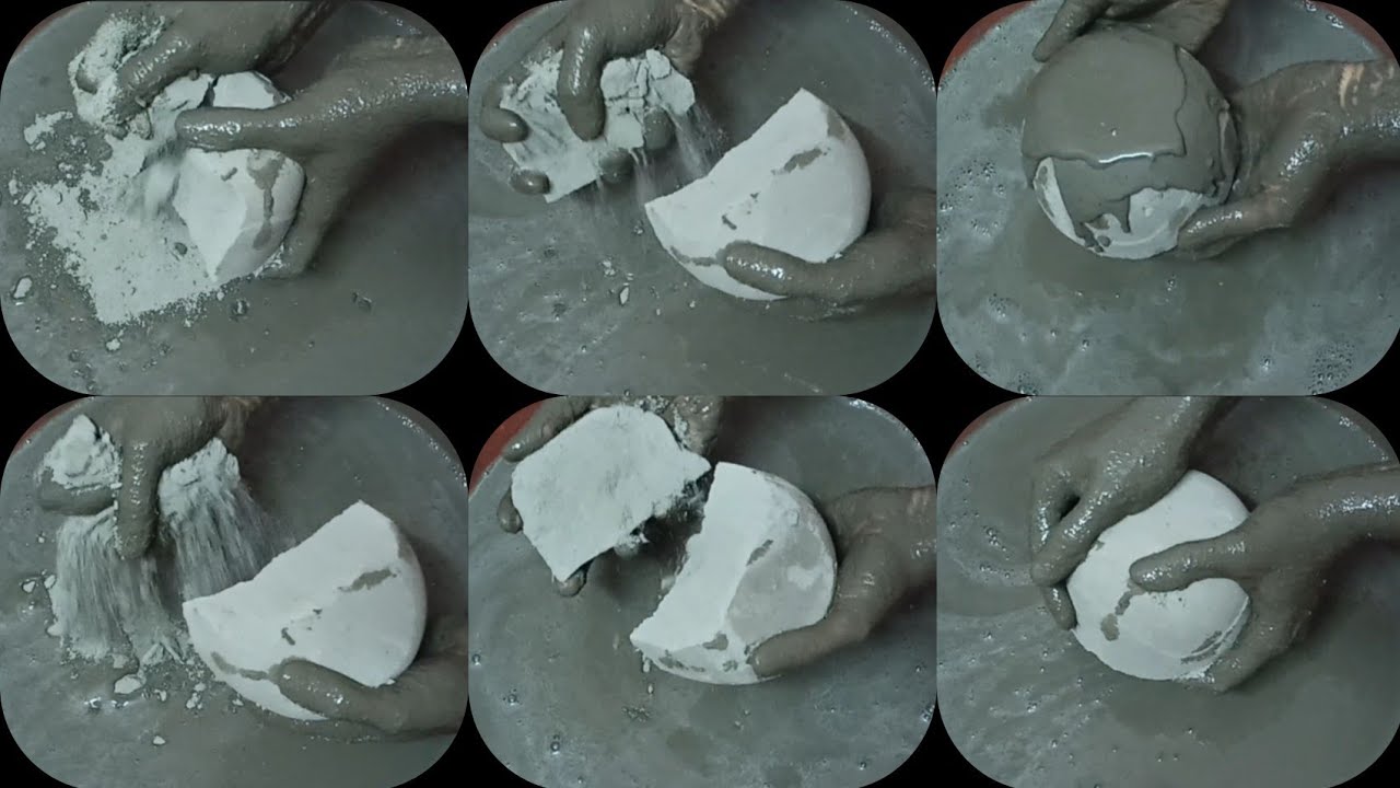 Soft Powdery Pure Cement Bowls Crumbling in 💦 & Paste Mixing/Playing ASMR #632