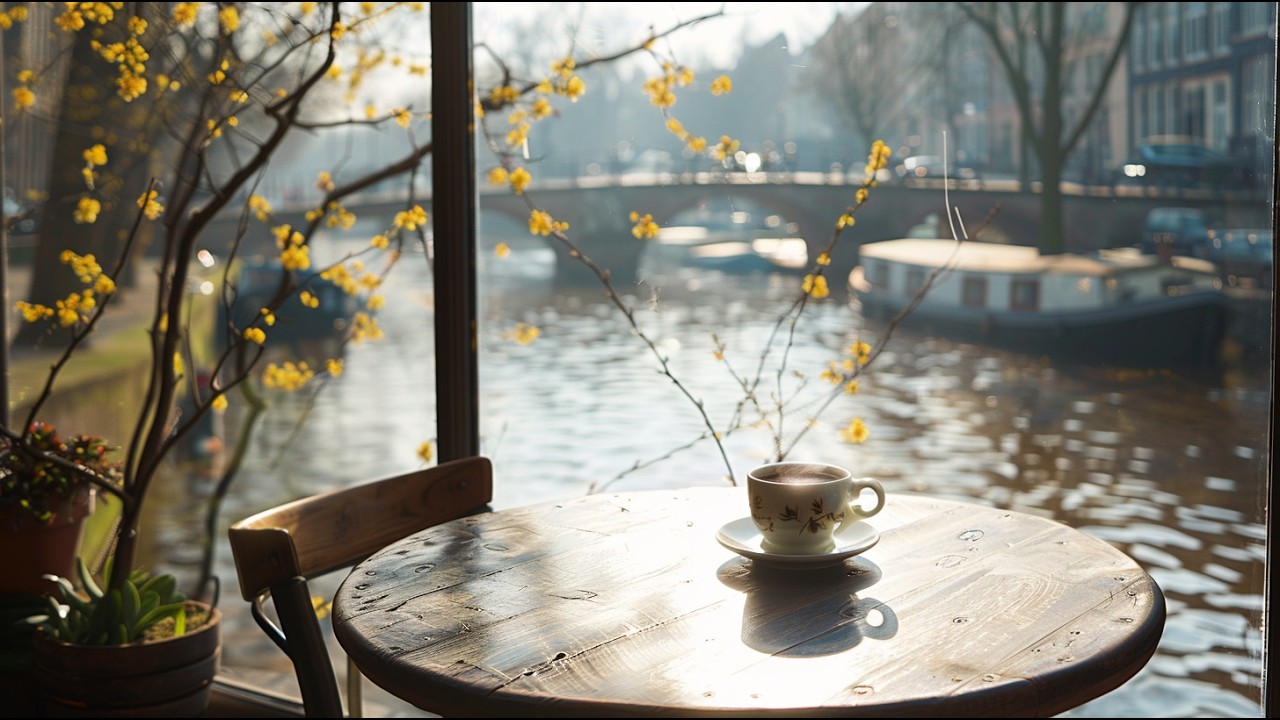 Early Spring Afternoon Piano Jazz ☕Relaxing Coffee Time at a Lakeside Café