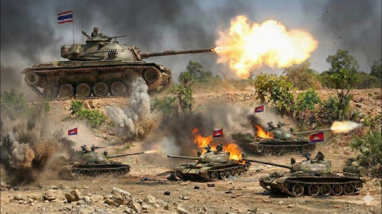 1 Xe Tăng M-48 Th&aacute;i Lan Hạ 4 Xe Tăng T-55 Campuchia