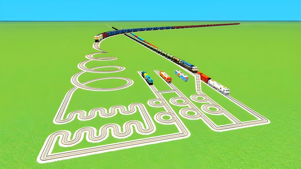 💝COLORFULL TRAINS CROSSIN AT SLIDE CIRCLES SPRING ROLLING😱TRACKS RAILROAD RAILWORK 