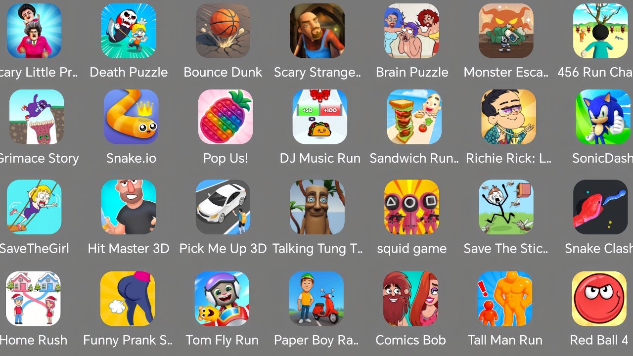 Spranky,Death Puzzle,Scray Little Prankster,Save The Girl,Hit Master 3D,Sonic dash,Red Ball 4 
