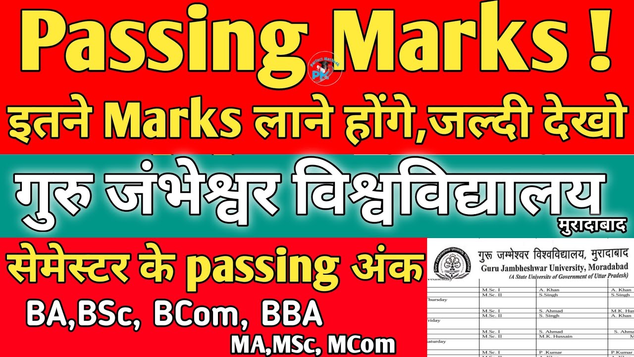 GJU&bull; Passing Marks! जल्दी देखो😍 BA, BSc, BCom, BBA, MA, MSc, MCom !! Gju mbd passing marks?