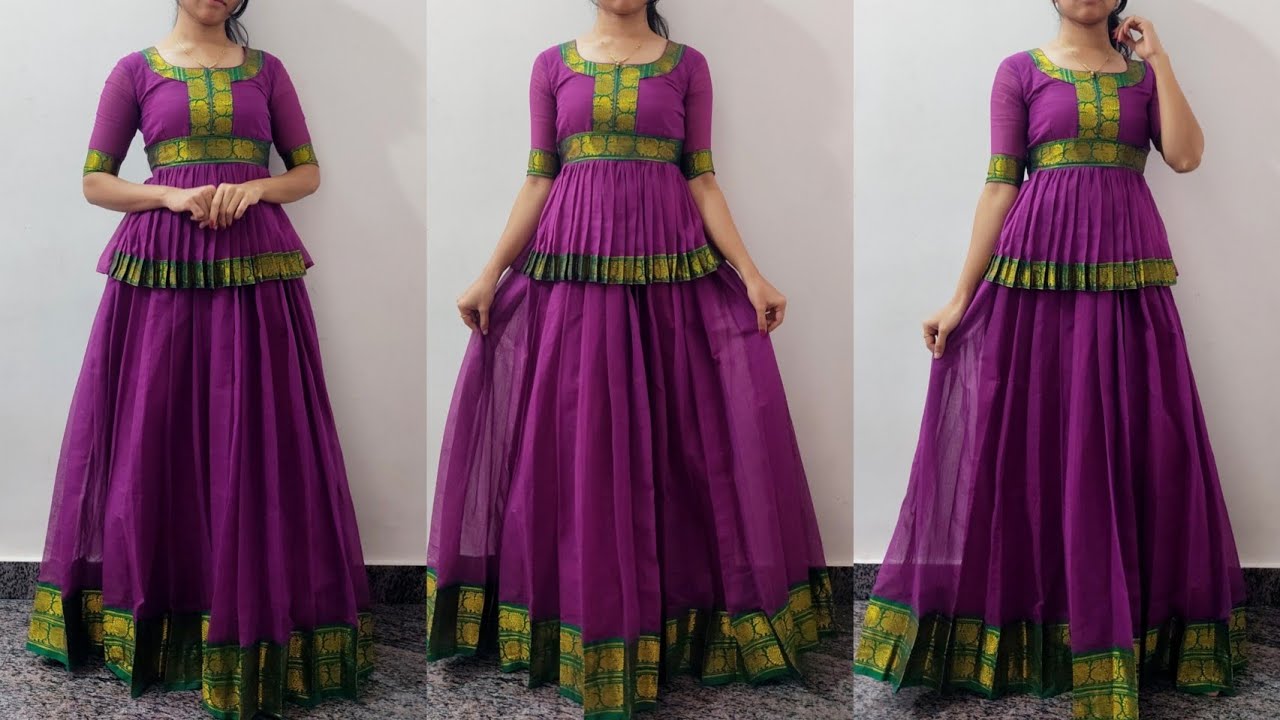 Convert saree into Peplum Dress cutting & stitching || Very easy Peplum Dress stitching Tutorial 