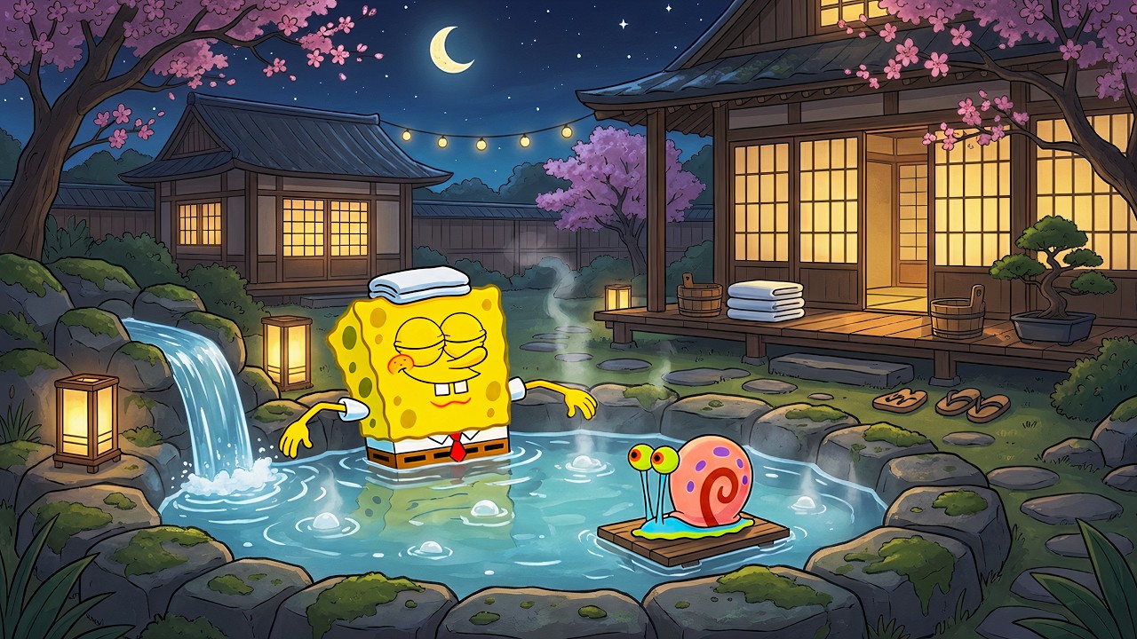 🌙 Midnight Onsen Retreat 🌸 Soft Lofi Music for Deep Focus, Calm Energy & Stress Relief