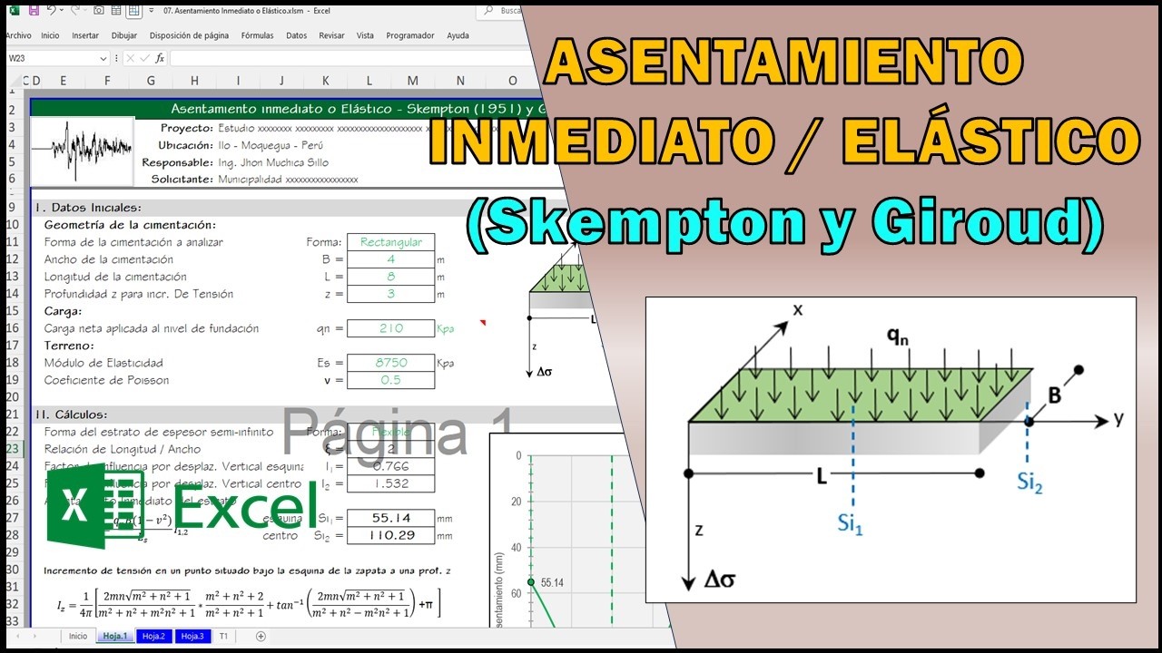 Asentamiento Inmediato o Elástico en Cimentaciones - Geotécnia | Plantilla Excel