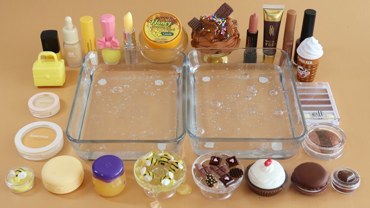 Mixing'honeybee vs Chocolate'Eyeshadow,Makeup and glitter Into Slime! Satisfying Slime Video