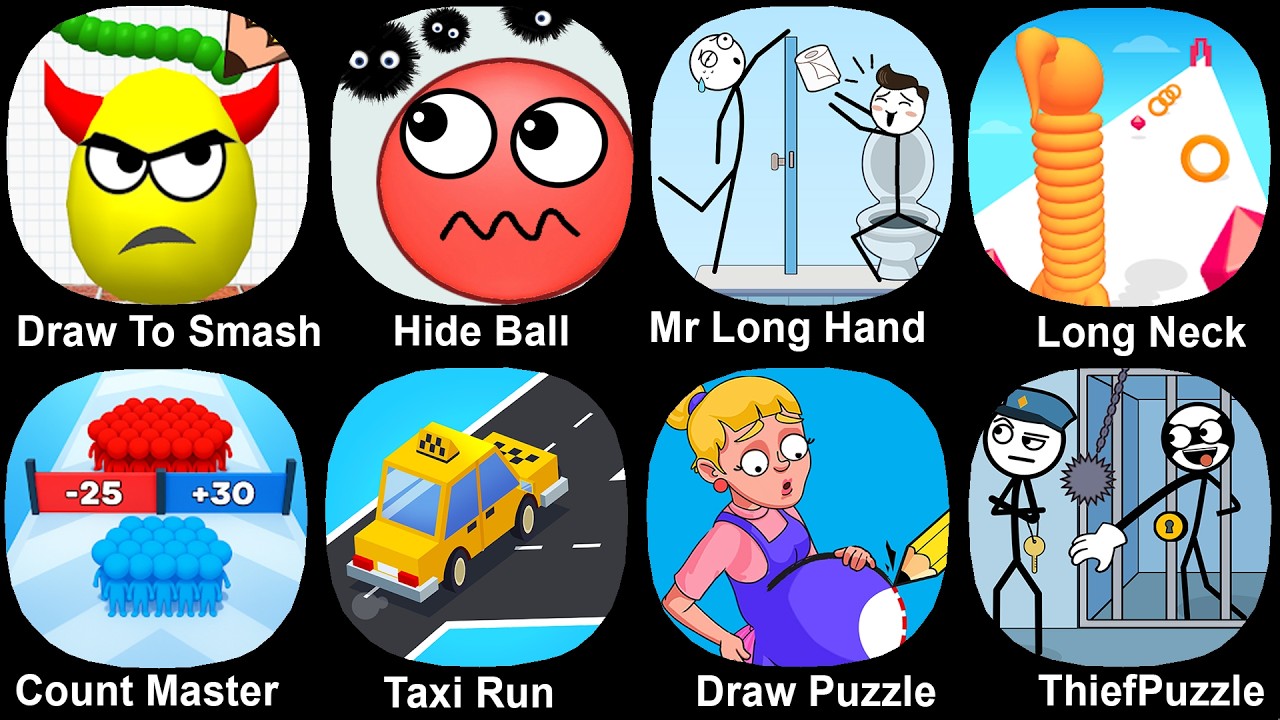 Draw To Samsh,Hide Ball,Mr Long Hand,Long Neck Run,Count Master,Taxi Run,Draw Puzzle,ThiefPuzzle