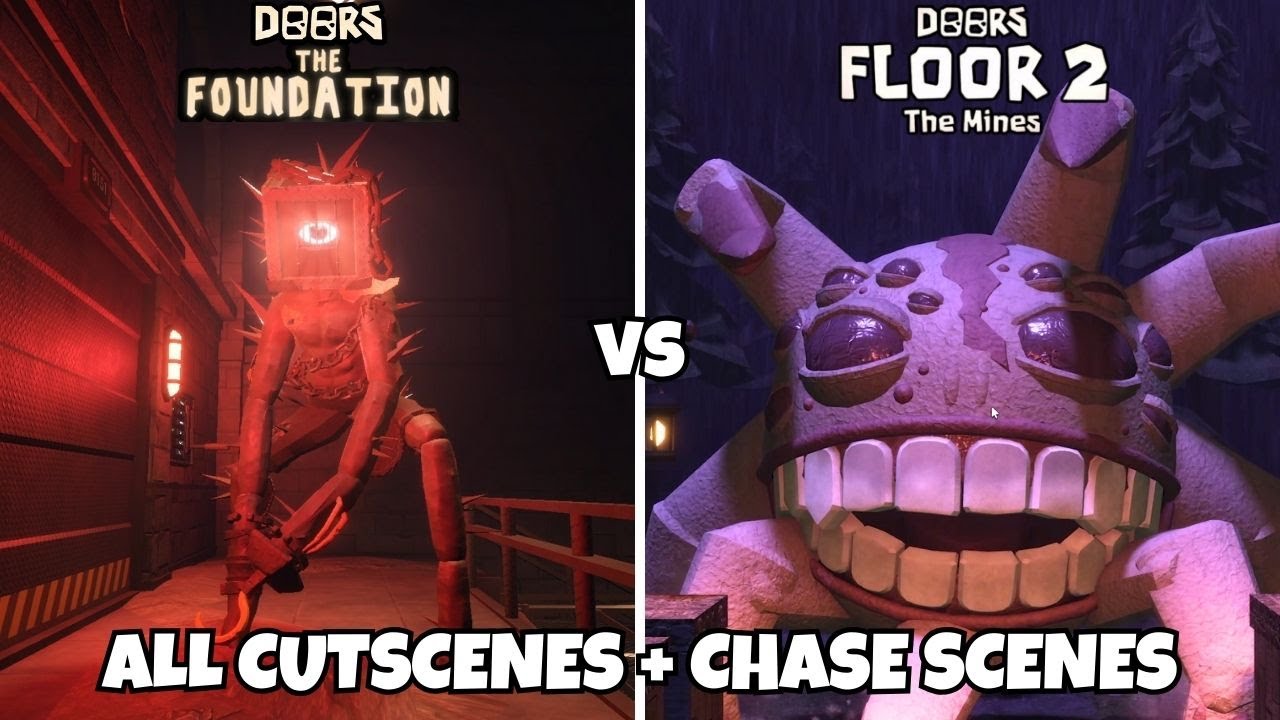 DOORS: The Foundation Vs The Mines ALL CUTSCENES + CHASE SCENES