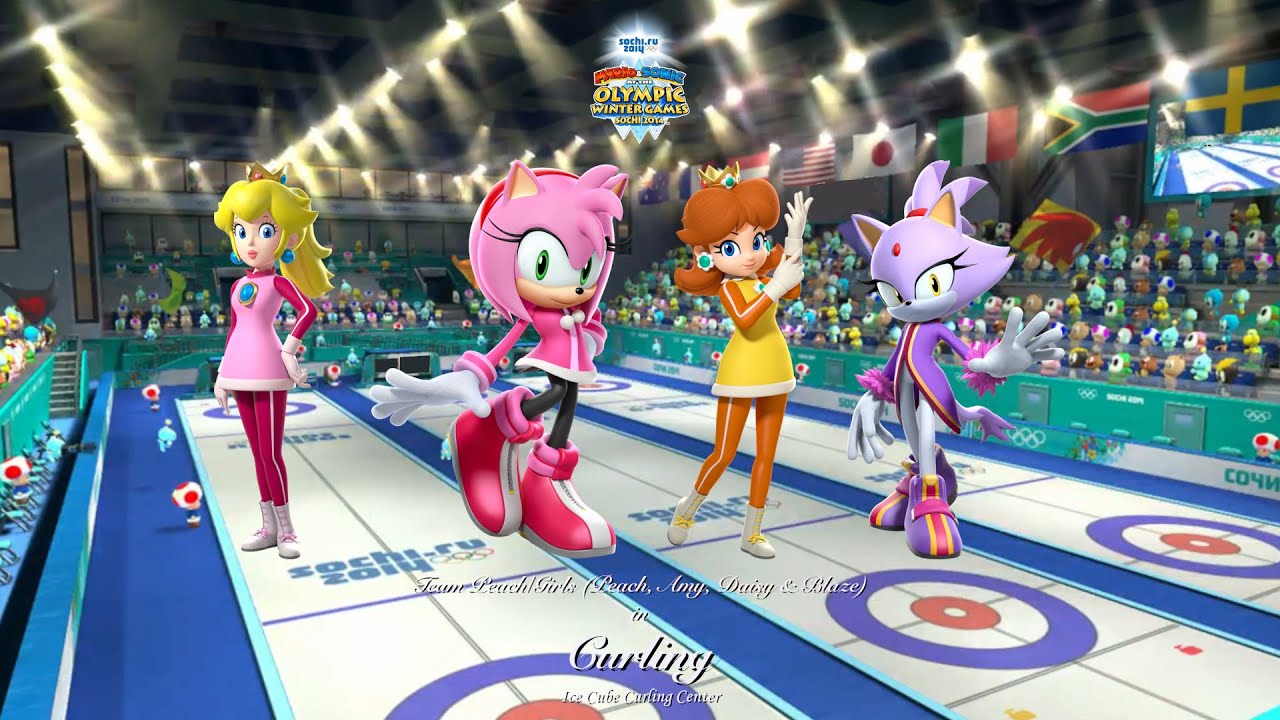 Mario & Sonic at the Sochi 2014 Olympic Winter Games Curling (Team Peach/Girls)