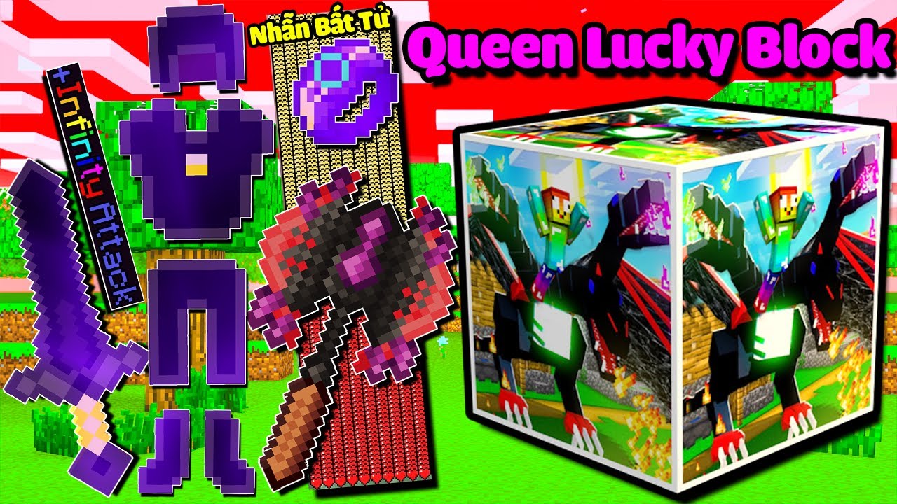 NHẪN BẤT TỬ VÀ KIẾM ĐÁNH SẬP MINECRAFT VIP NHẤT ?? MINI GAME : QUEEN LUCKY BLOCK BEDWARS