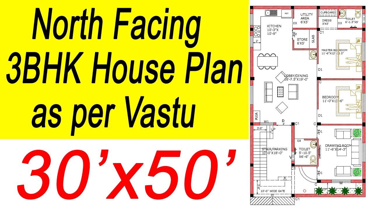 30x50 North Facing House Plans as per Vastu | 1500 Sqft | 3BHK+Parking | 166 Gaj |30 by 50 ka Naksha