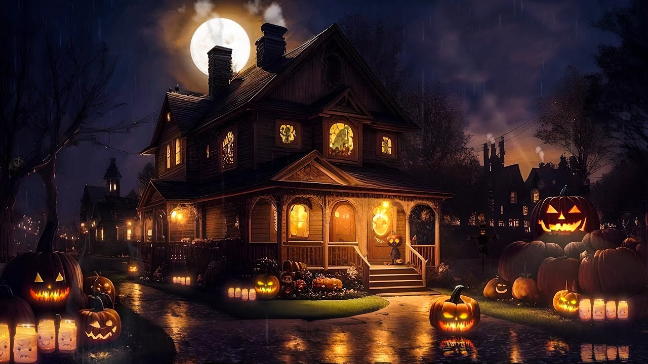 1970s Haunted Town Rainy Halloween Ambience |🌧️Rain Sounds for Sleep, Study & Relaxation, Meditation