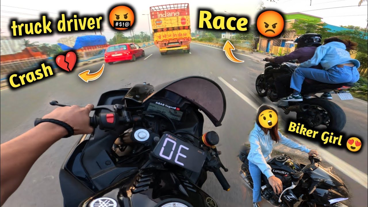 Race হয়ে গেল 🤬 Biker Girl 😍 R15 v3 Live Crash 💔 Bengali BABA
