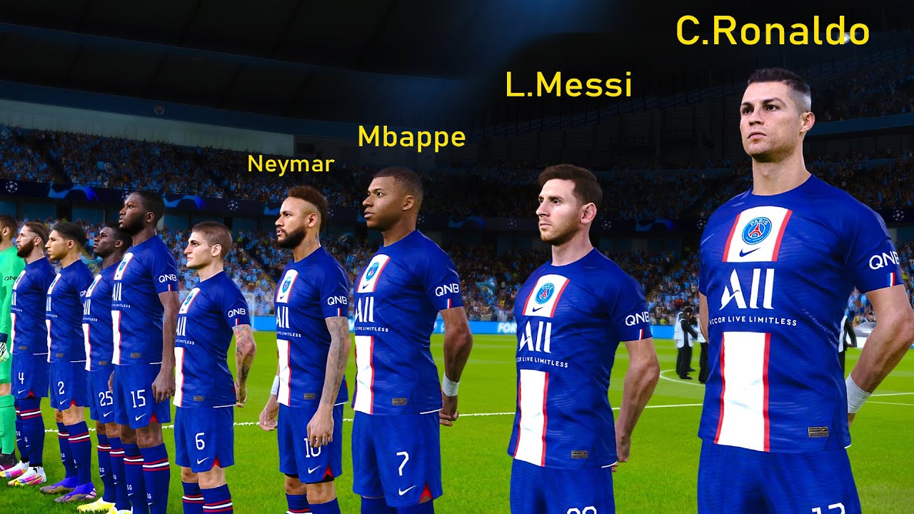 What if Ronaldo, Messi, Mbappe and Neymar played together in the same team PSG vs Man City | PES 21