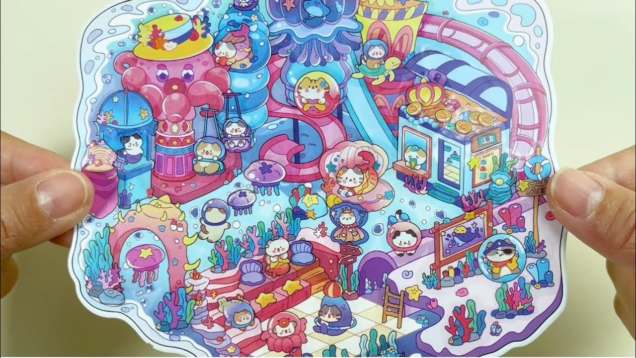 [ASMR]Use stickers to diy a cat mushroom house and underwater amusement park~