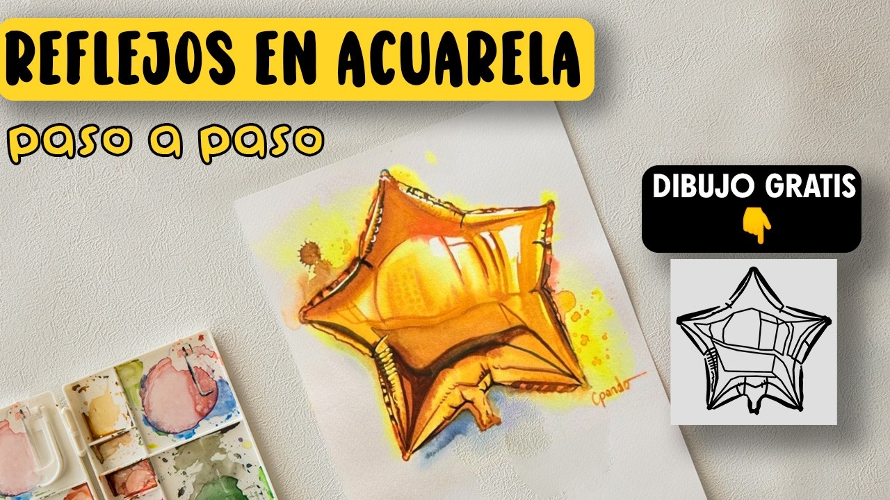 ✨ Pinta BRILLOS y REFLEJOS METÁLICOS en Acuarela (Globo Dorado) | EL TRUCO Paso a Paso