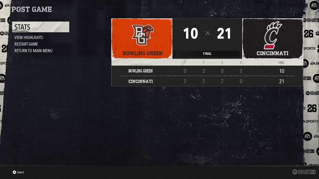 EA Sports College Football 26 Week 2 Bowling Green Eagles Vs Cincinnati Bearcats