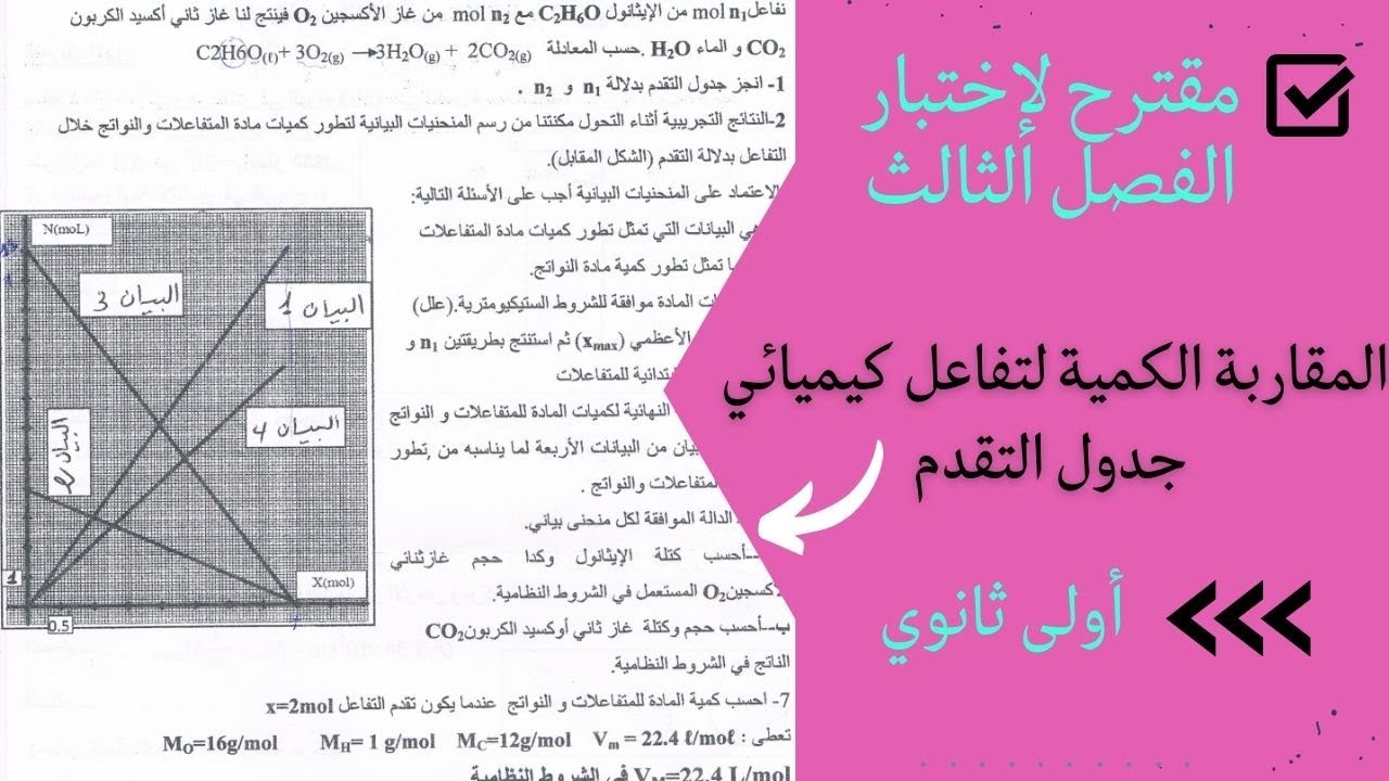 جدول التقدم 1 ثانوي تمرين بالحل المفصل