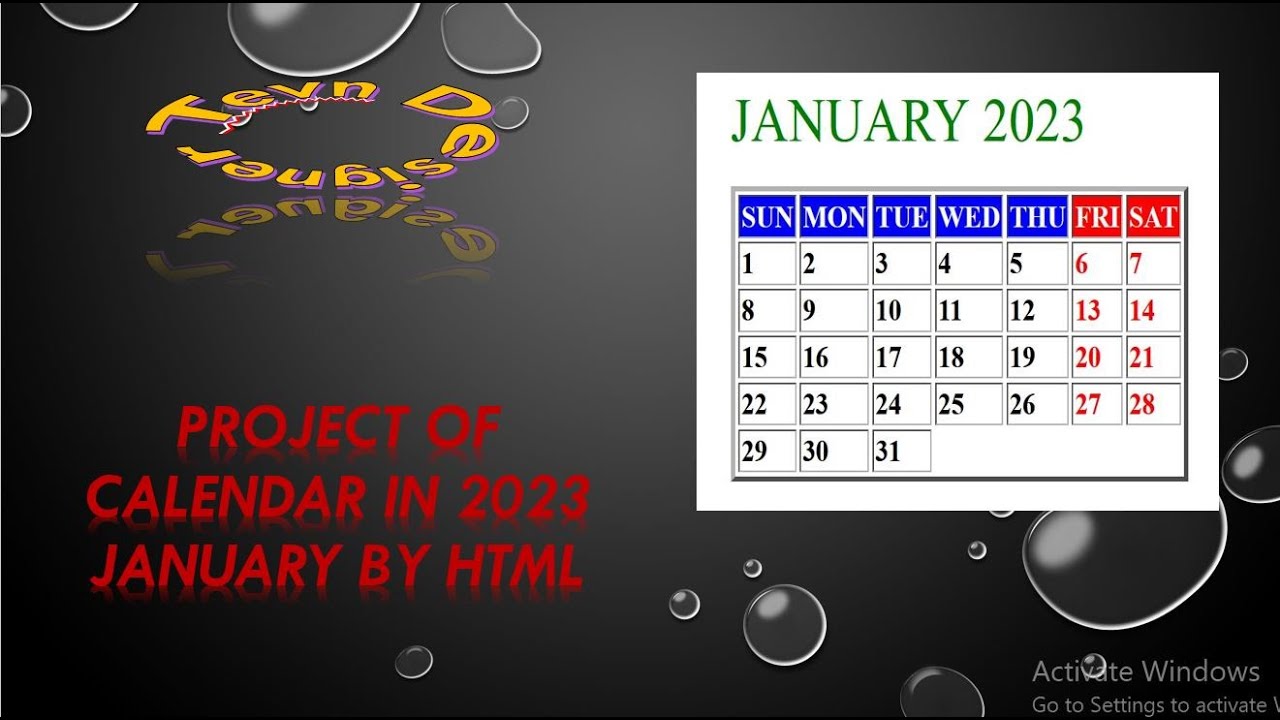 Creating Calendar Using HTML//How to Make Calendar With html //Design of Calendar Project HTML 2023.