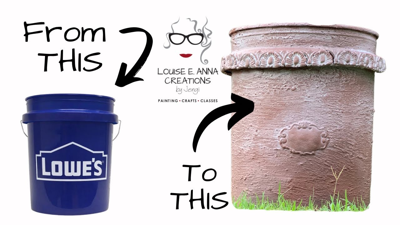 Plastic Bucket to faux terracotta pot! Saltwash, Wise Owl Paint, Iron Orchid Designs, and waxes