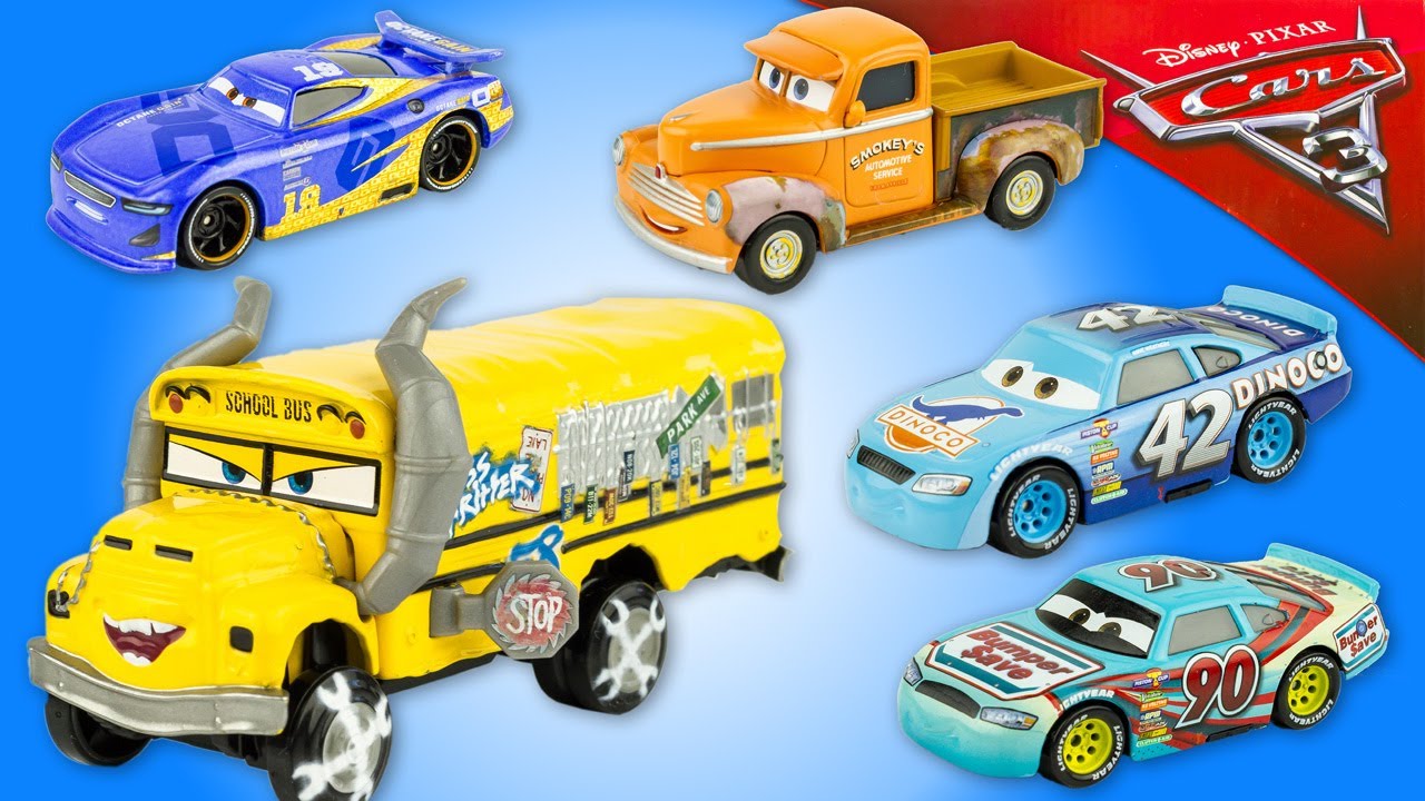Disney CARS 3 Miss Fritter Dinoco 5 Voitures miniature Jouet Toy Review Mattel