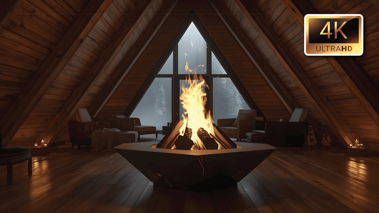 Fireplace Hexagon 4K, Ultra HD🔥 Cozy Wooden Cabin Campfire Ambience Background @ThatCozyCabin