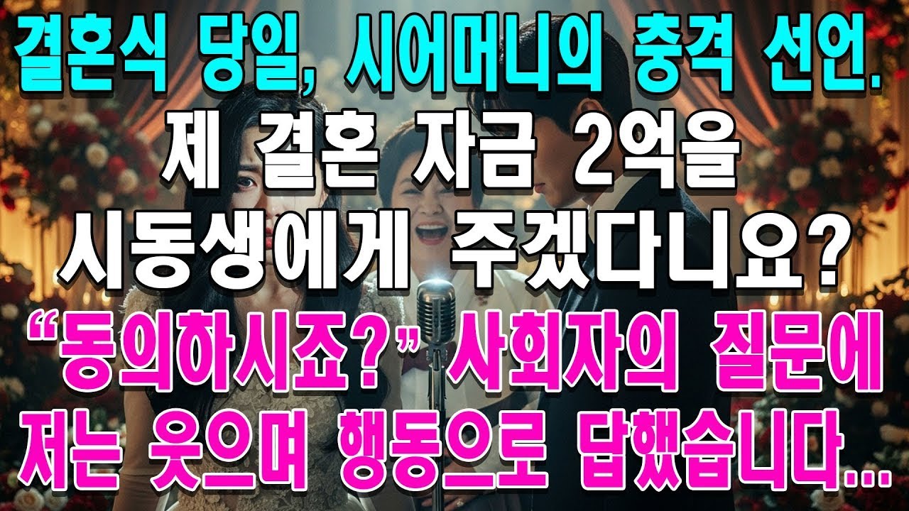 결혼 자금 2억을 시동생에게 주겠다는 시어머니  사회자가 제게 동의하냐고 묻길래 웃으면서 한 행동