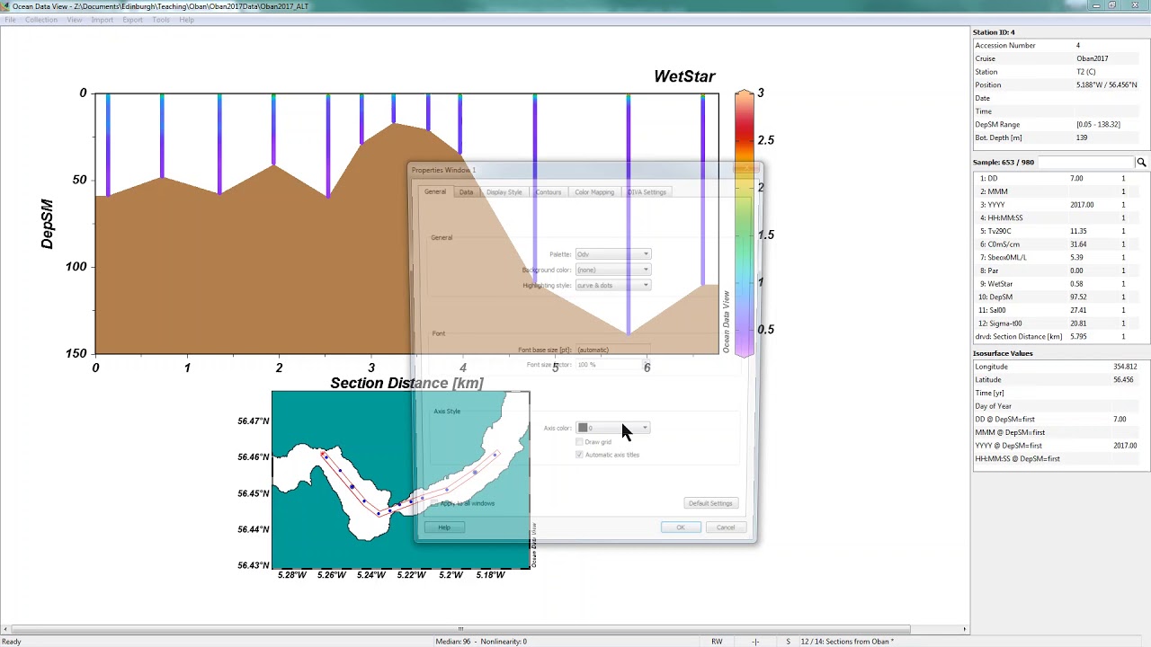 Using ODV to plot sections of multiple profiles