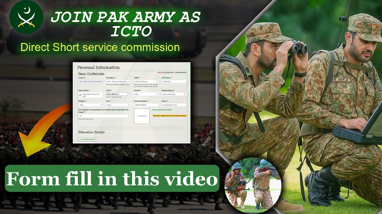 Join Pak Army as ICTO &ndash; Direct Short Service Commission 2025 | Complete Form Filling Guide 🇵🇰