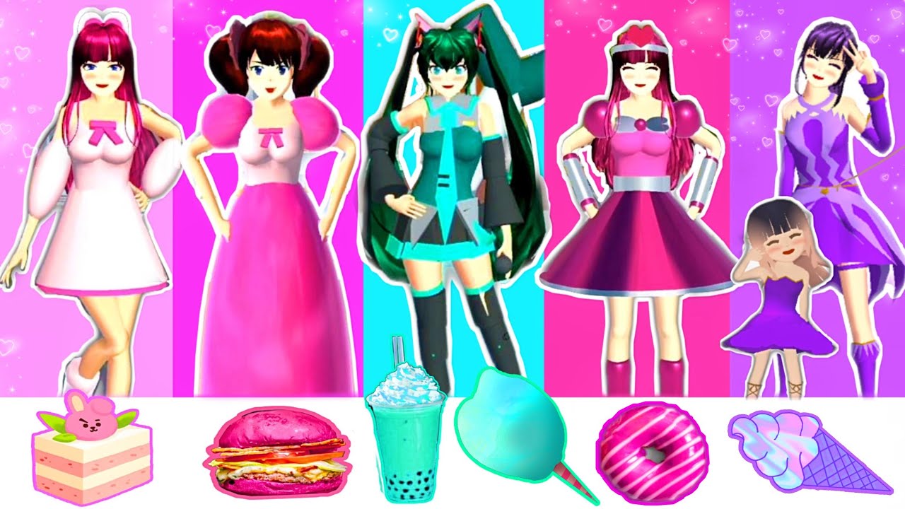 PILIH KARAKTER SESUAI MAKANAN 1 WARNA PINK TOSCA UNGU Muda! Jadi ANIME! SAKURA SCHOOL SIMULATOR SSS