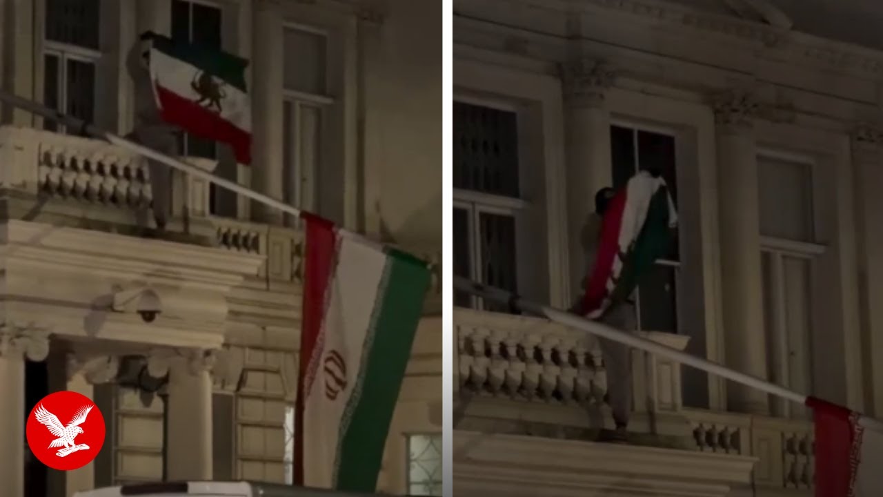 Flag torn down outside Iranian embassy again amid clashes with police