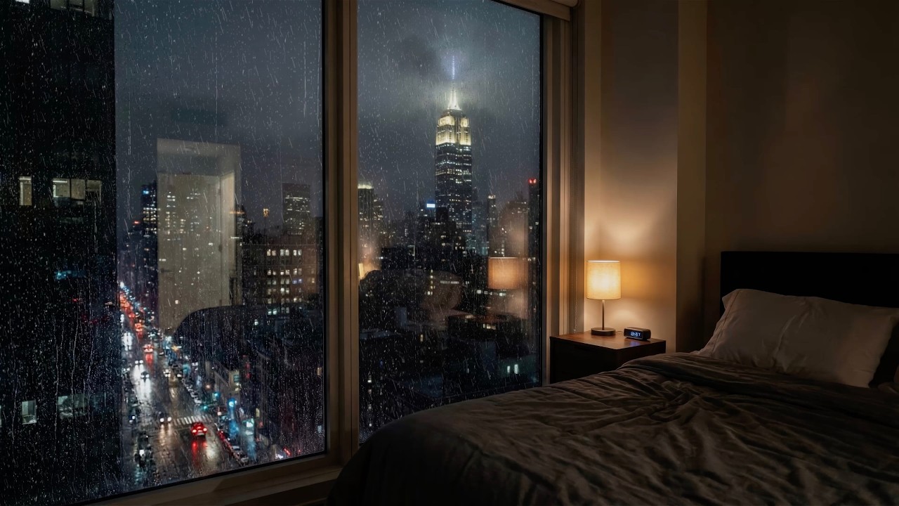 Спальня Апартаментов Нью-Йорк Дождливая Ночь Сон, Релакс, Фокус 😴🌧️🌃 (Дождь, Город)