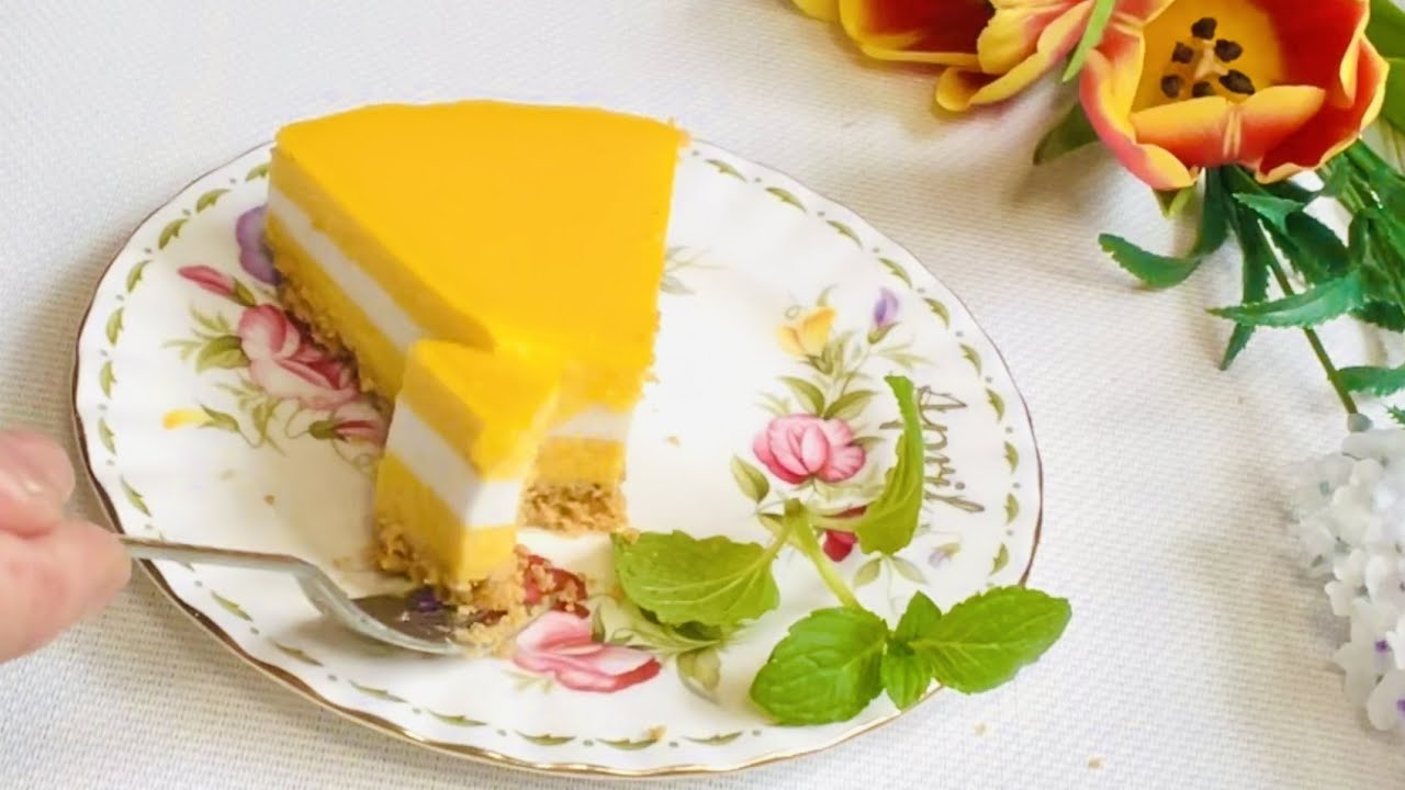 Mango-Kokosmilch-Sahne Kuchen ohne Backen. So zart, so lecker!