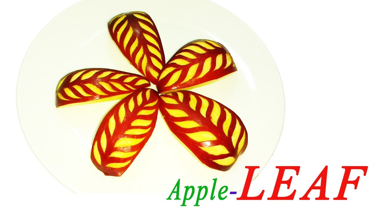 Apple carving procedure art - Carving art  apple leaf  - fruit art design apple