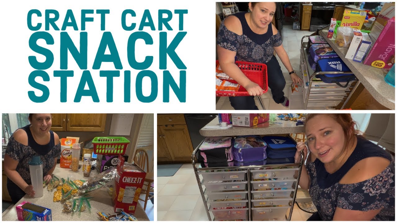 BRILLIANT idea for kids' snack storage! Using a CRAFT CART to make a snack station!